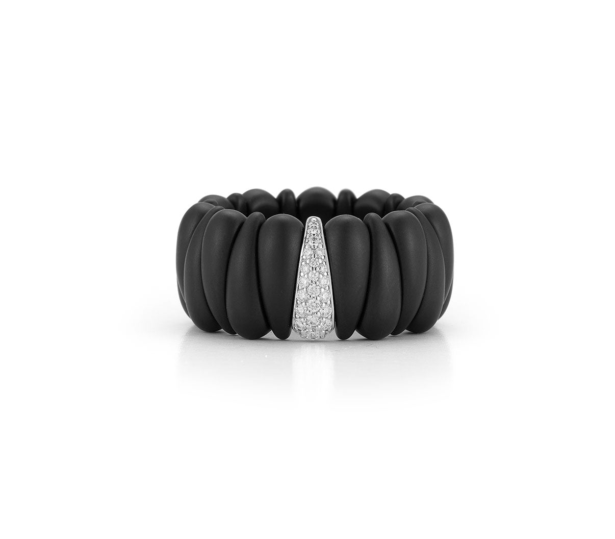 "Artiglio" Matte Black Ceramic & Diamond 18kt White Gold Stretch Ring