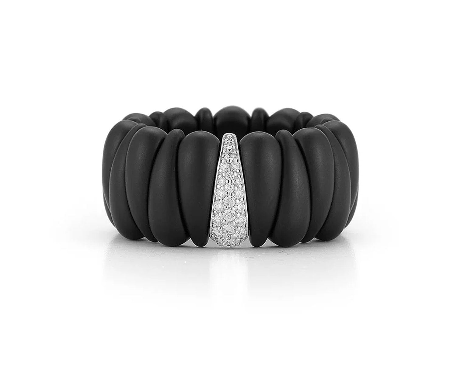 "Artiglio" Matte Black Ceramic & Diamond 18kt White Gold Stretch Ring