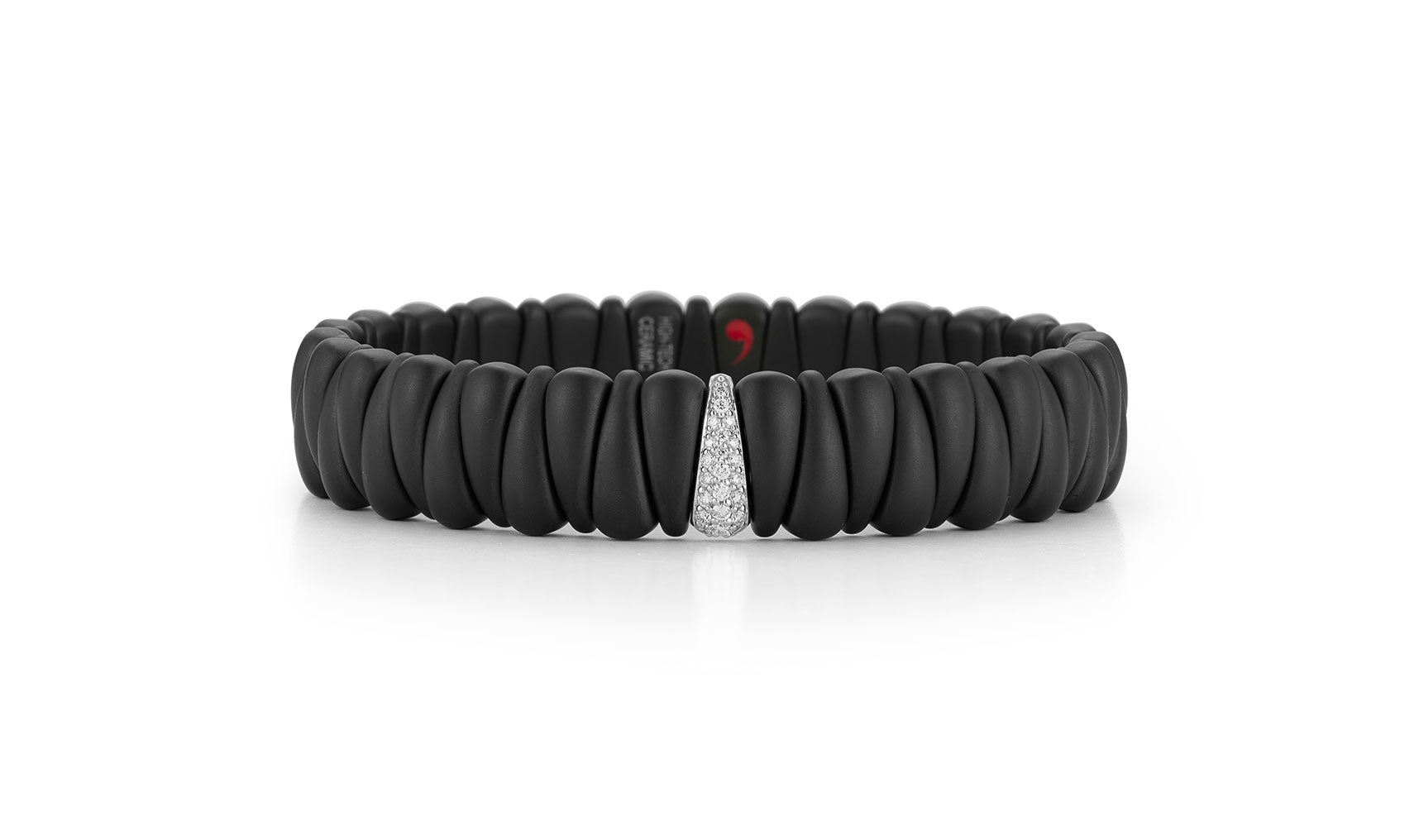 "Artiglio" Satin Black Ceramic & Diamond 18kt White Gold Stretch Bracelet
