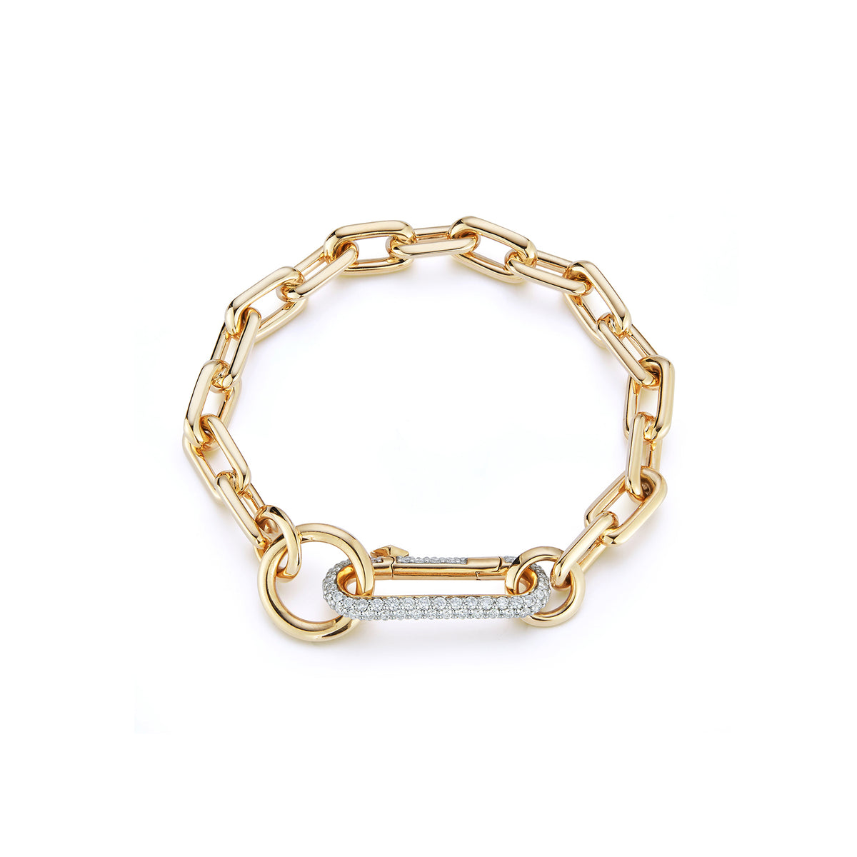 “Saxon” 18kt Yellow Link Bracelet with Elongated Diamond Link Clasp