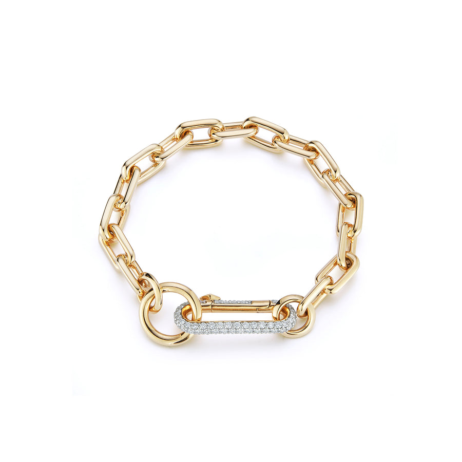 “Saxon” 18kt Yellow Link Bracelet with Elongated Diamond Link Clasp