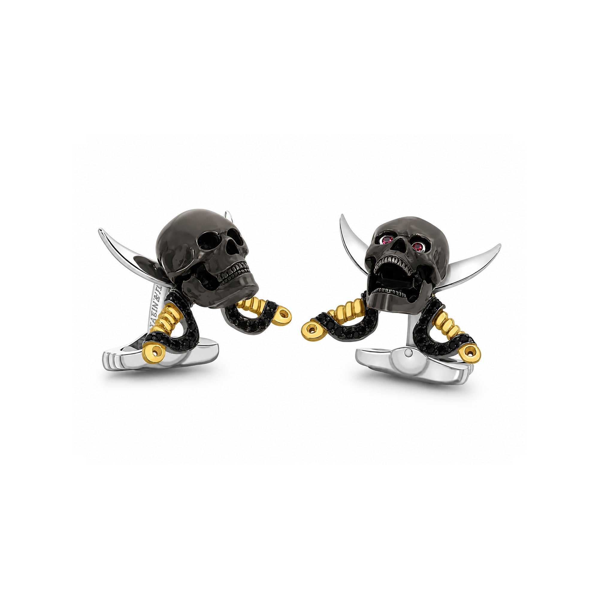 Skull and Swords Cufflinks With Ruby Eyes