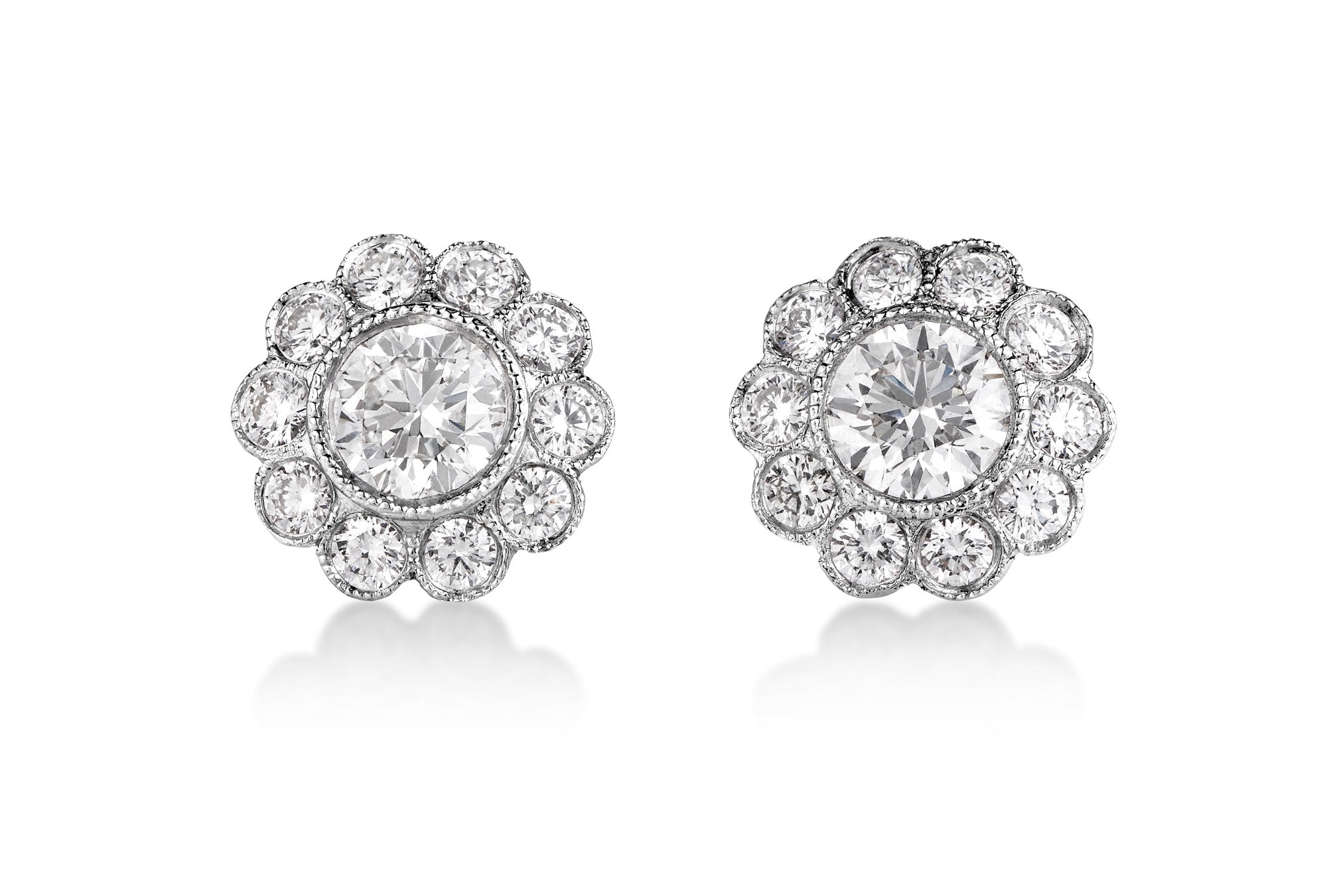 Diamond Flower Stud Earrings in Platinum