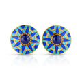 Lapis & Diamond Enamel Stud 18kt Yellow Gold Earrings