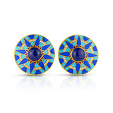 Lapis & Diamond Enamel Stud 18kt Yellow Gold Earrings