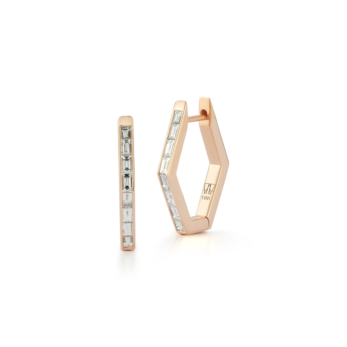 "Quentin" 18kt Yellow Gold Diamond Hexagon Hoop Earrings