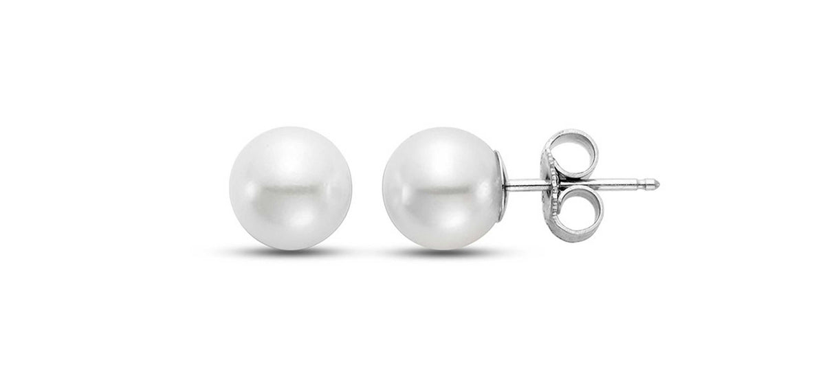 8-8.5MM Pearl Stud Earrings in 14kt White Gold