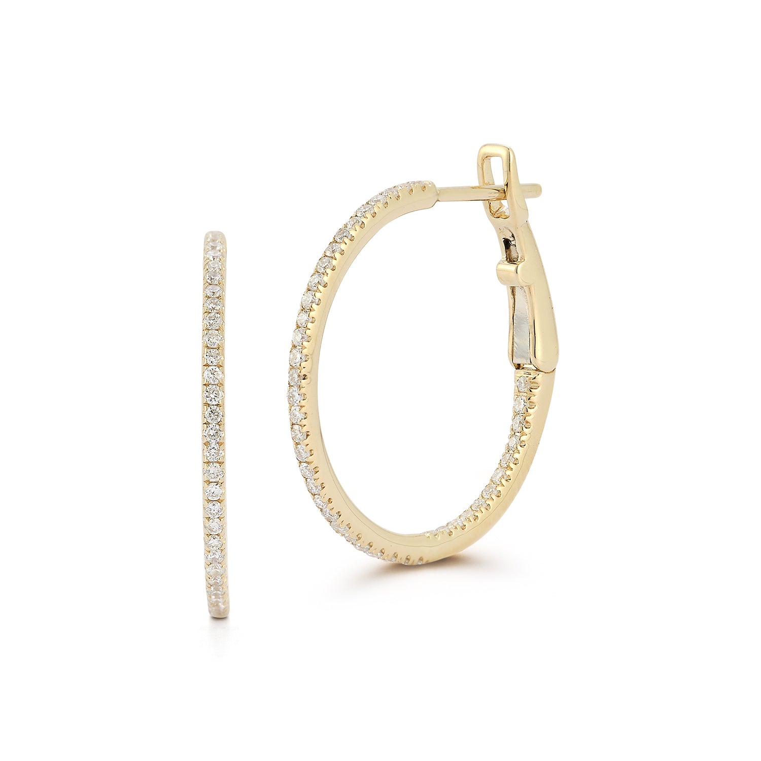 14kt Yellow Gold Hoop Diamond Earrings
