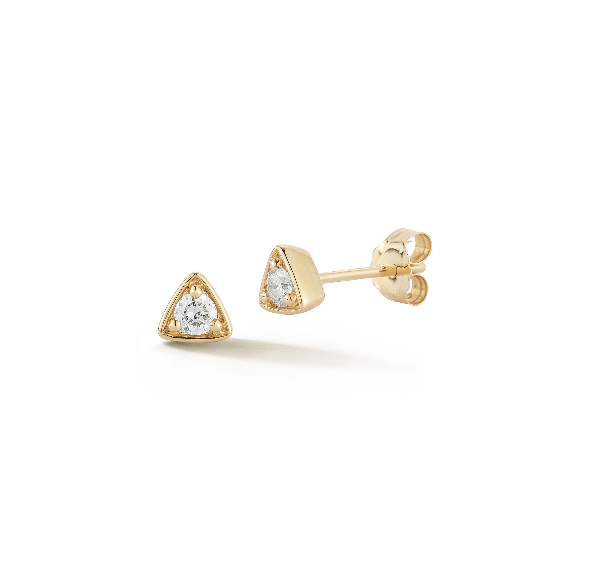 14kt Yellow Gold Diamond Triangle Stud Earrings