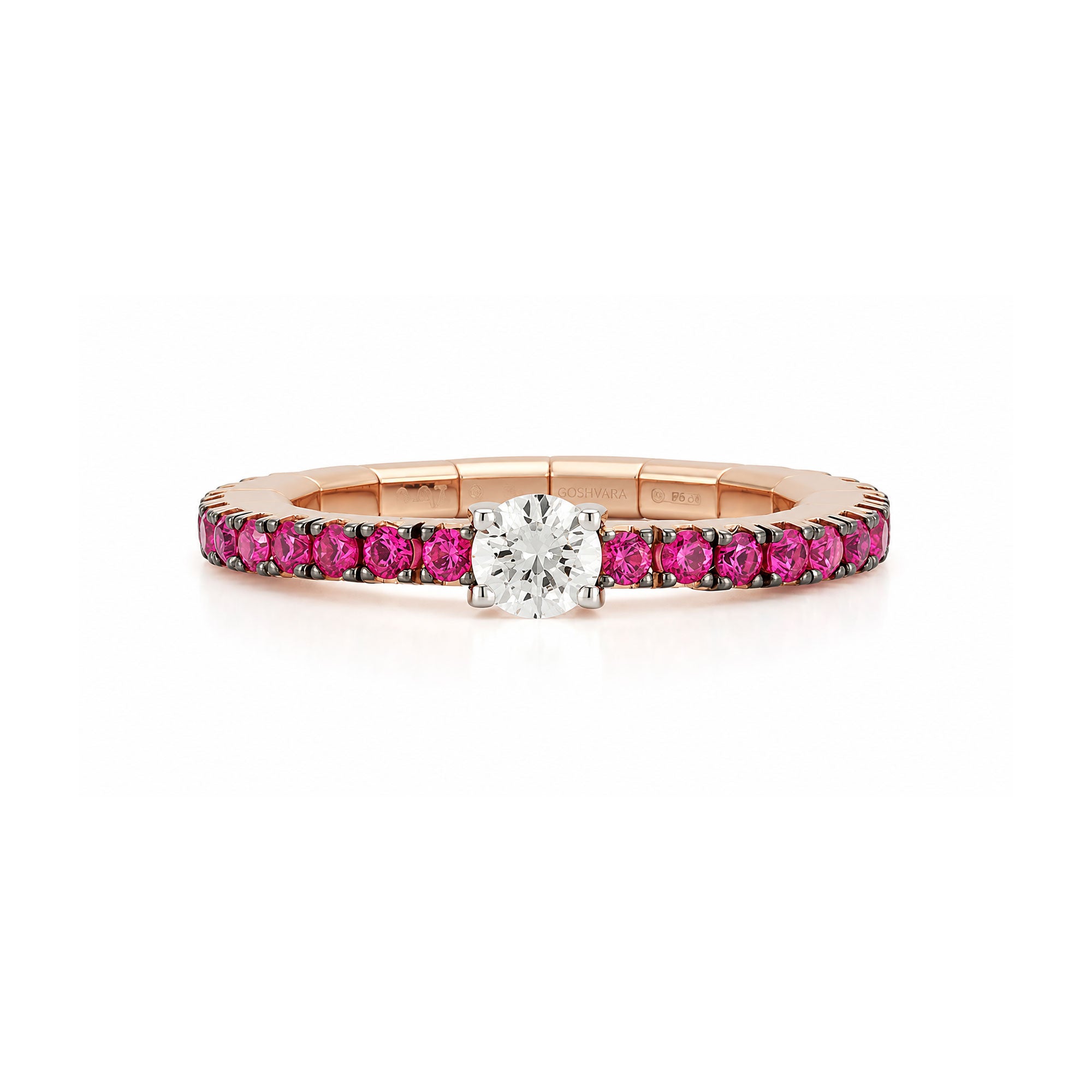 "Extensible" Diamond & Ruby 18kt Rose Gold Stretch Ring