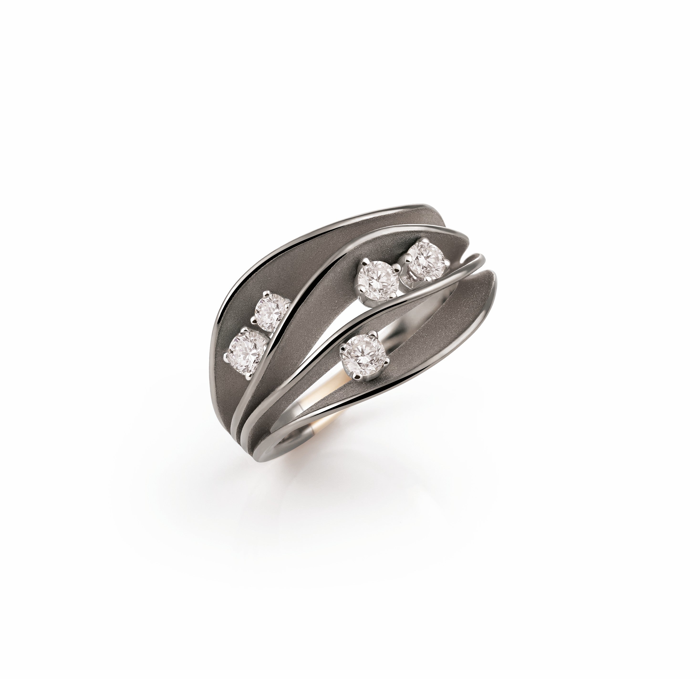 “Dune” 18kt Black Lava Gold Diamond Loops Ring