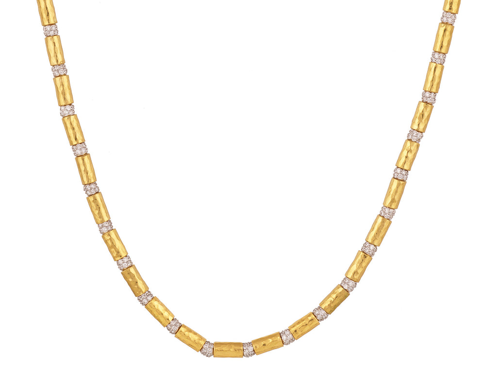 "Vertigo" Gold Hammered Bead Single-Strand Diamond Necklace