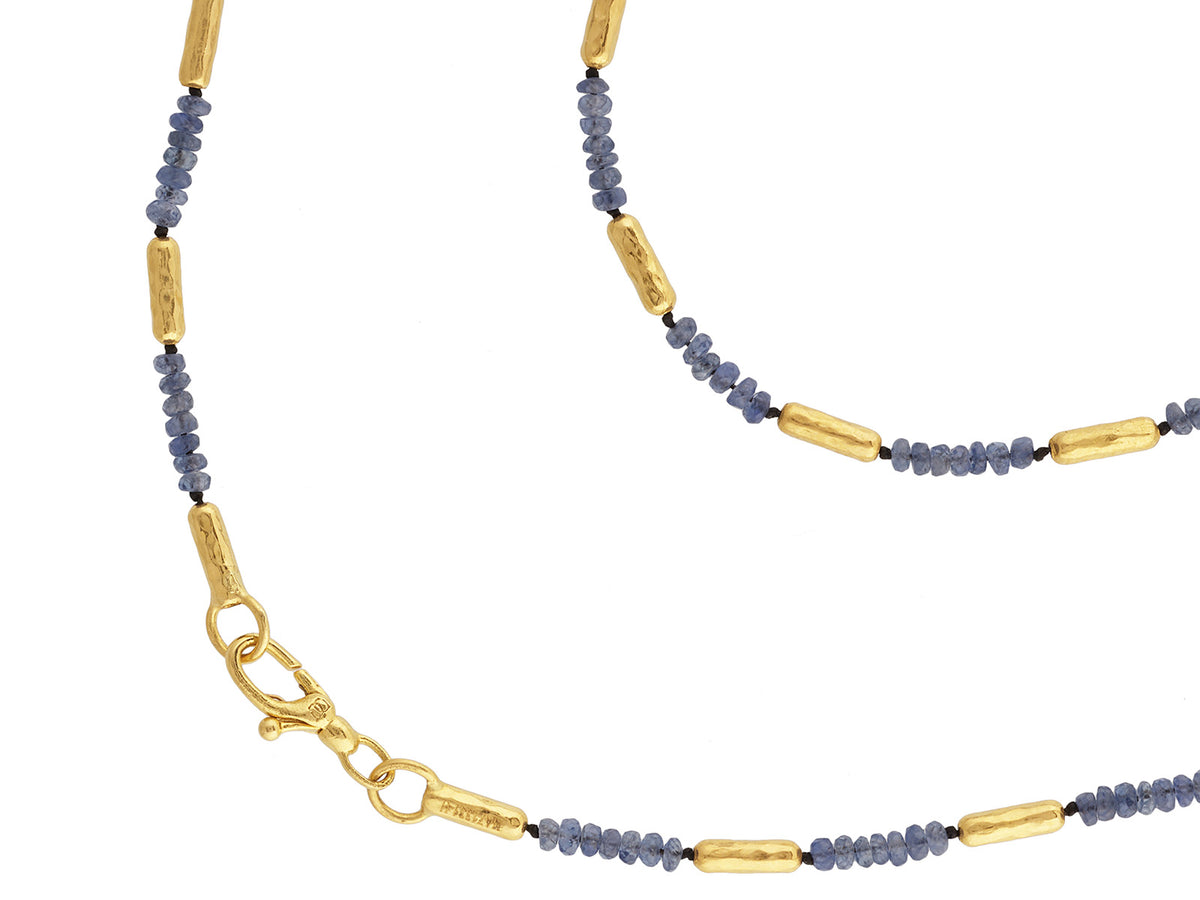 "Vertigo" 24kt Gold Sapphire Beaded Necklace, Thin Gold Tubes