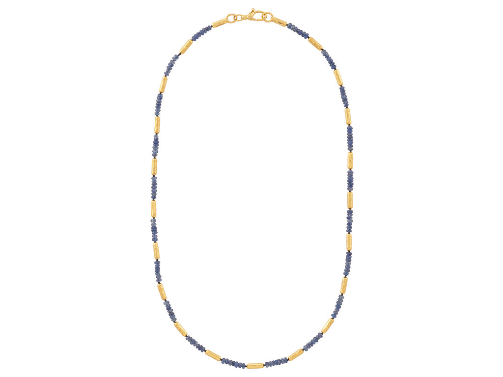 "Vertigo" 24kt Gold Sapphire Beaded Necklace, Thin Gold Tubes