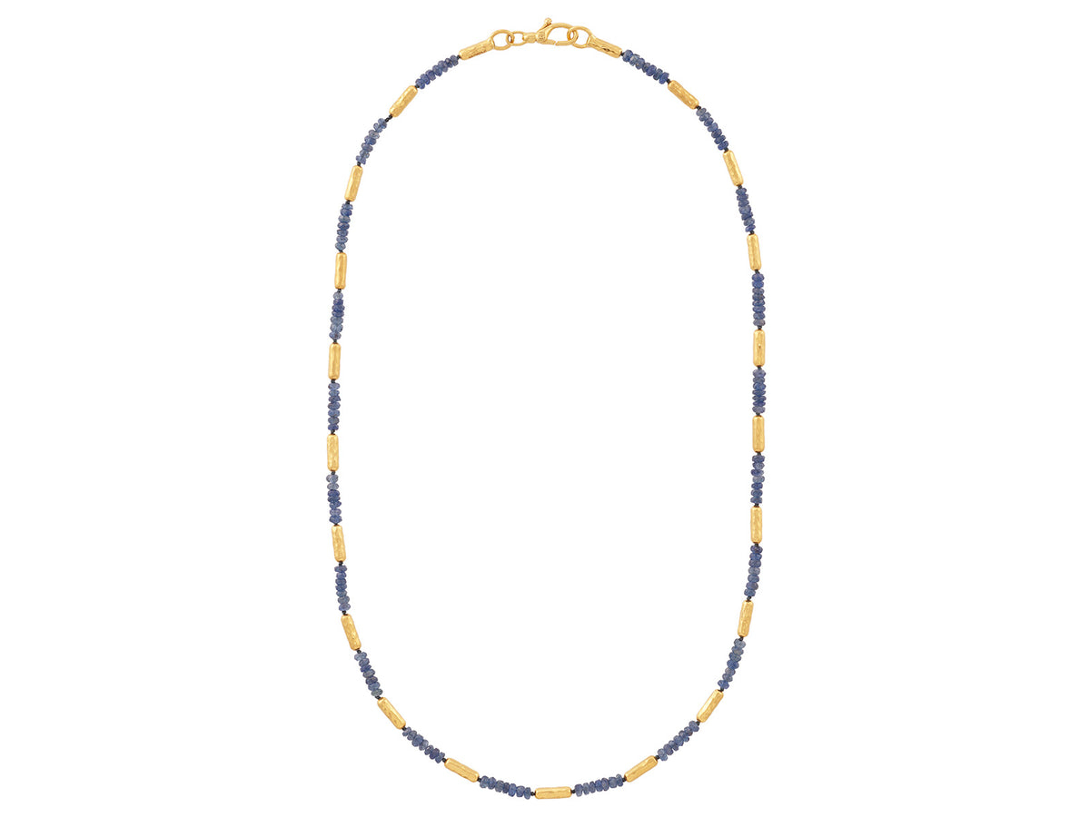 "Vertigo" 24kt Gold Sapphire Beaded Necklace, Thin Gold Tubes