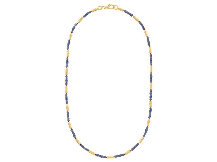 "Vertigo" 24kt Gold Sapphire Beaded Necklace, Thin Gold Tubes