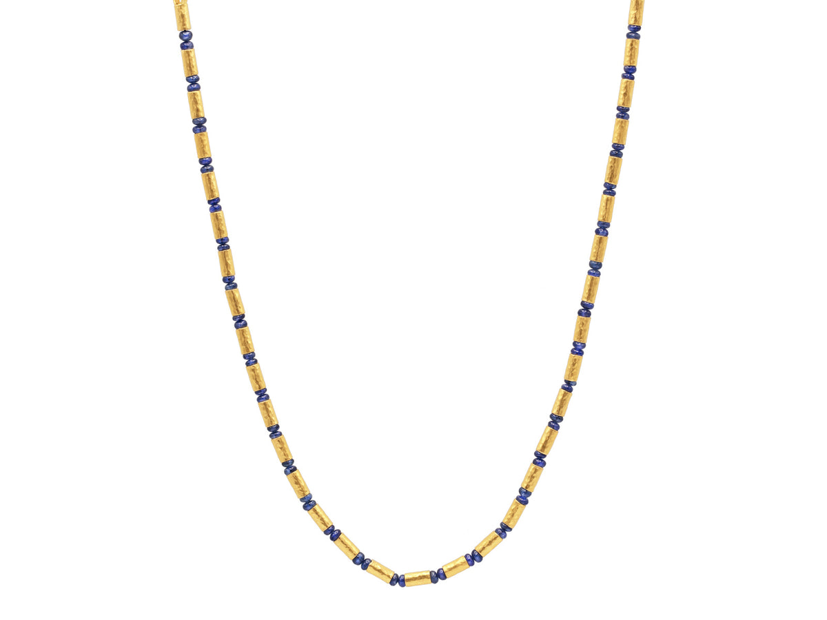 "Vertigo" 24kt Gold Sapphire Beaded Necklace, Gold Tubes and Cabochon Beads