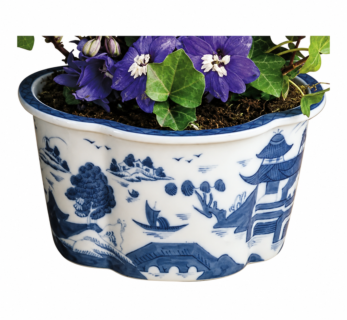Blue Canton Four Lobed Cachepot