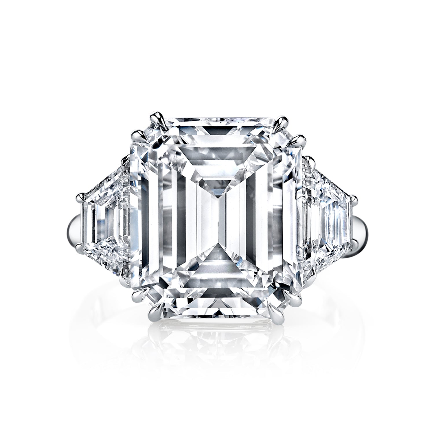 Platinum Three-Stone Emerald-Cut Diamond Ring