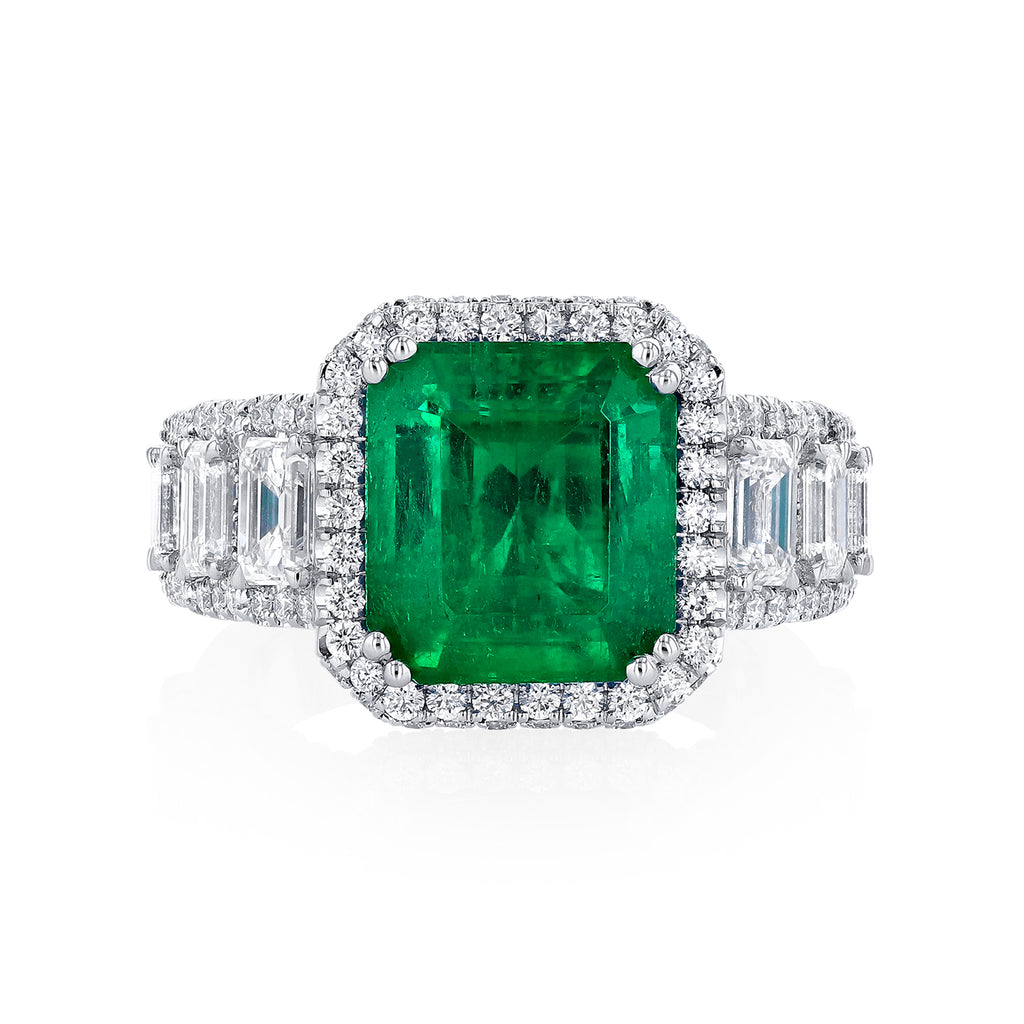 Colombian Emerald & Diamond Platinum Ring