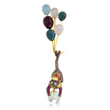 Mixed Gemstone Monkey Balloon Brooch in 18kt Gold