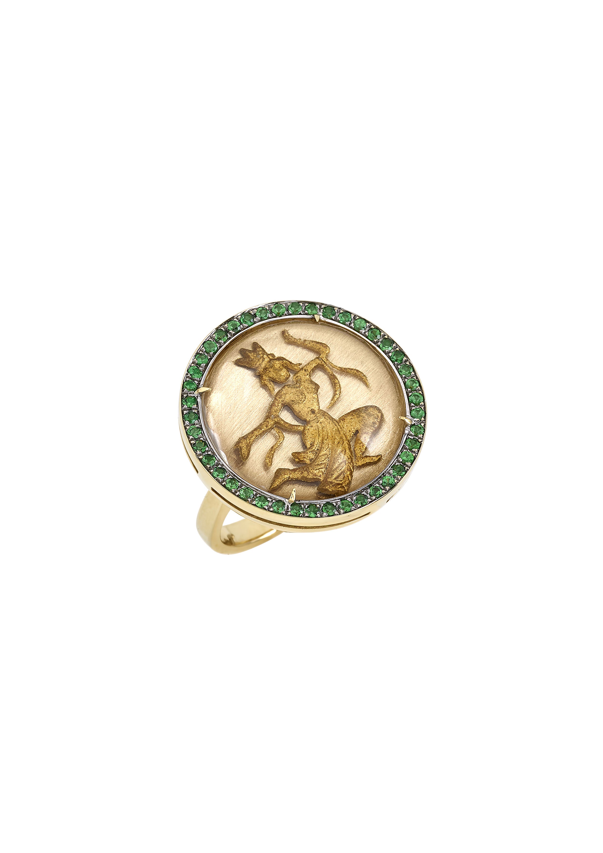 Vintage Essex Crystal & Diamond Goddess Ring in 18kt Yellow Gold
