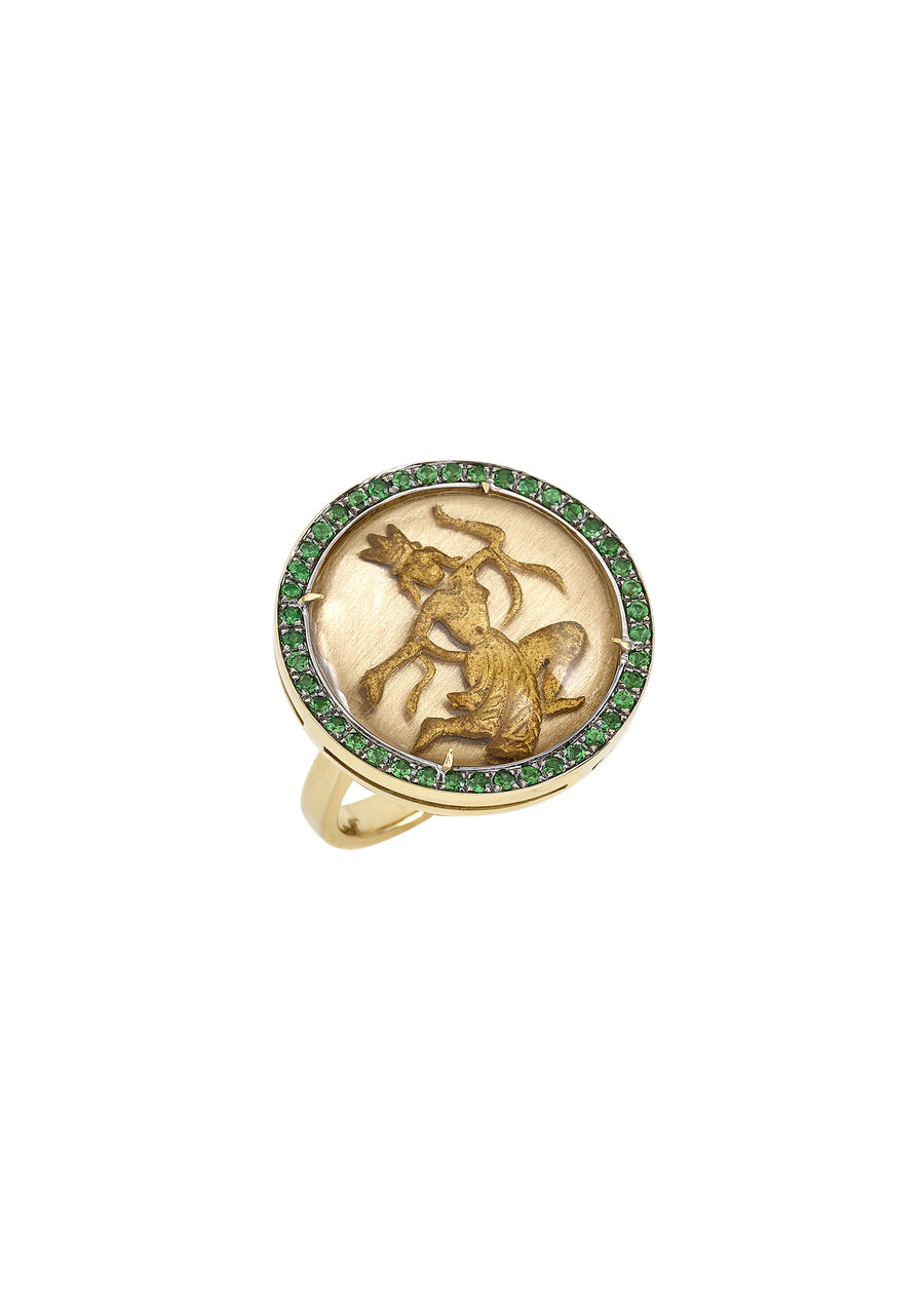 Vintage Essex Crystal & Diamond Goddess Ring in 18kt Yellow Gold