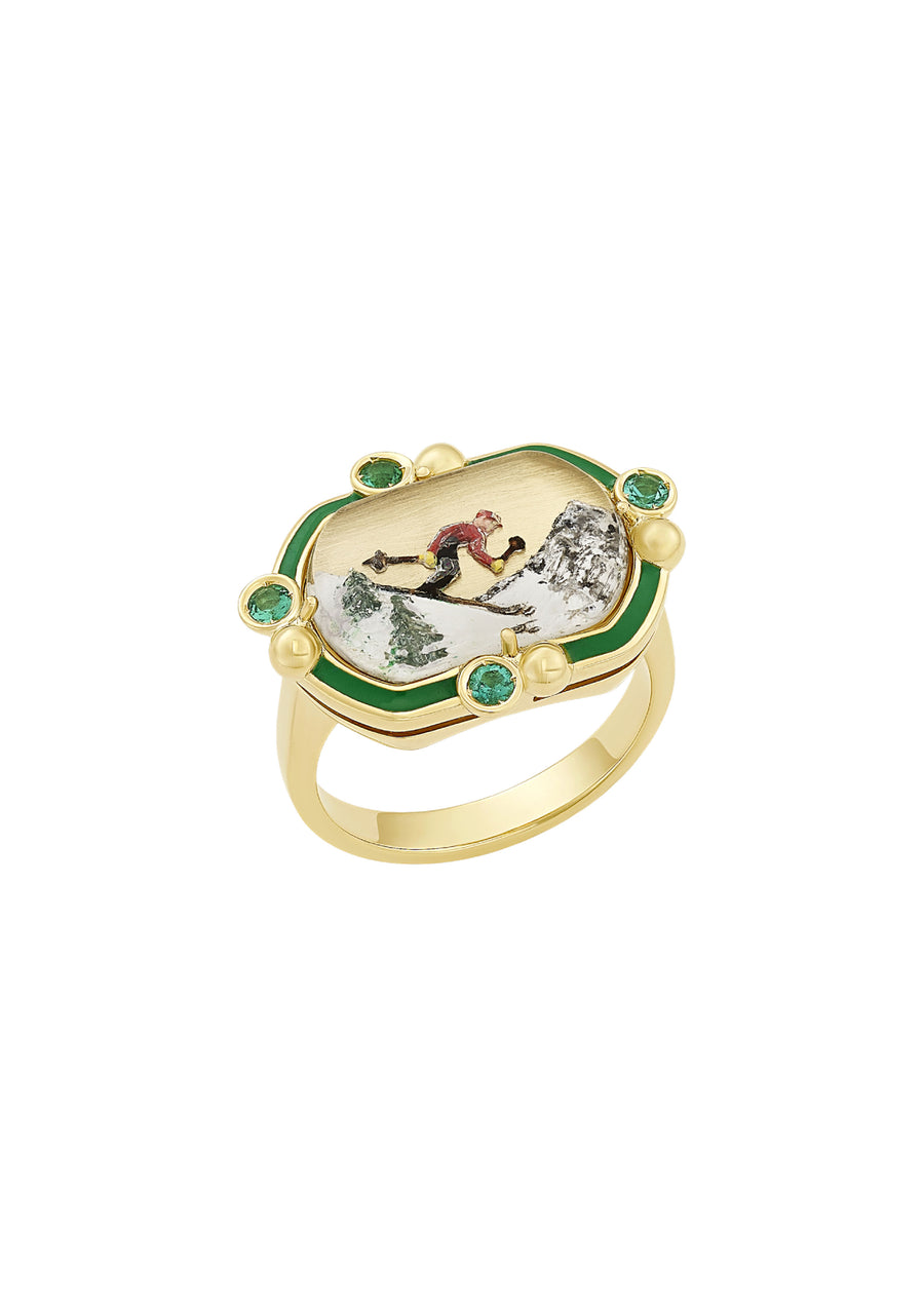 Let it Snow Emerald Ring in 18kt Yellow Gold