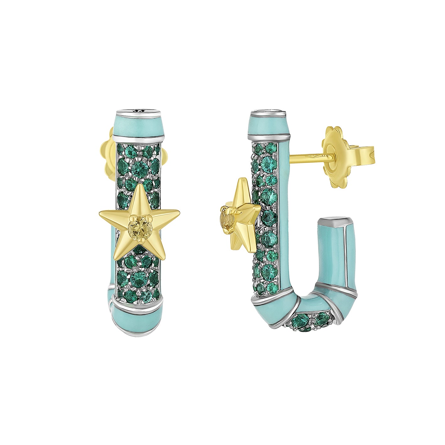 Fantasia Yellow Sapphire & Emerald Star Hoop Earrings