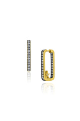 Long Rectangular Hoop Earrings with Star - Grey Diamond