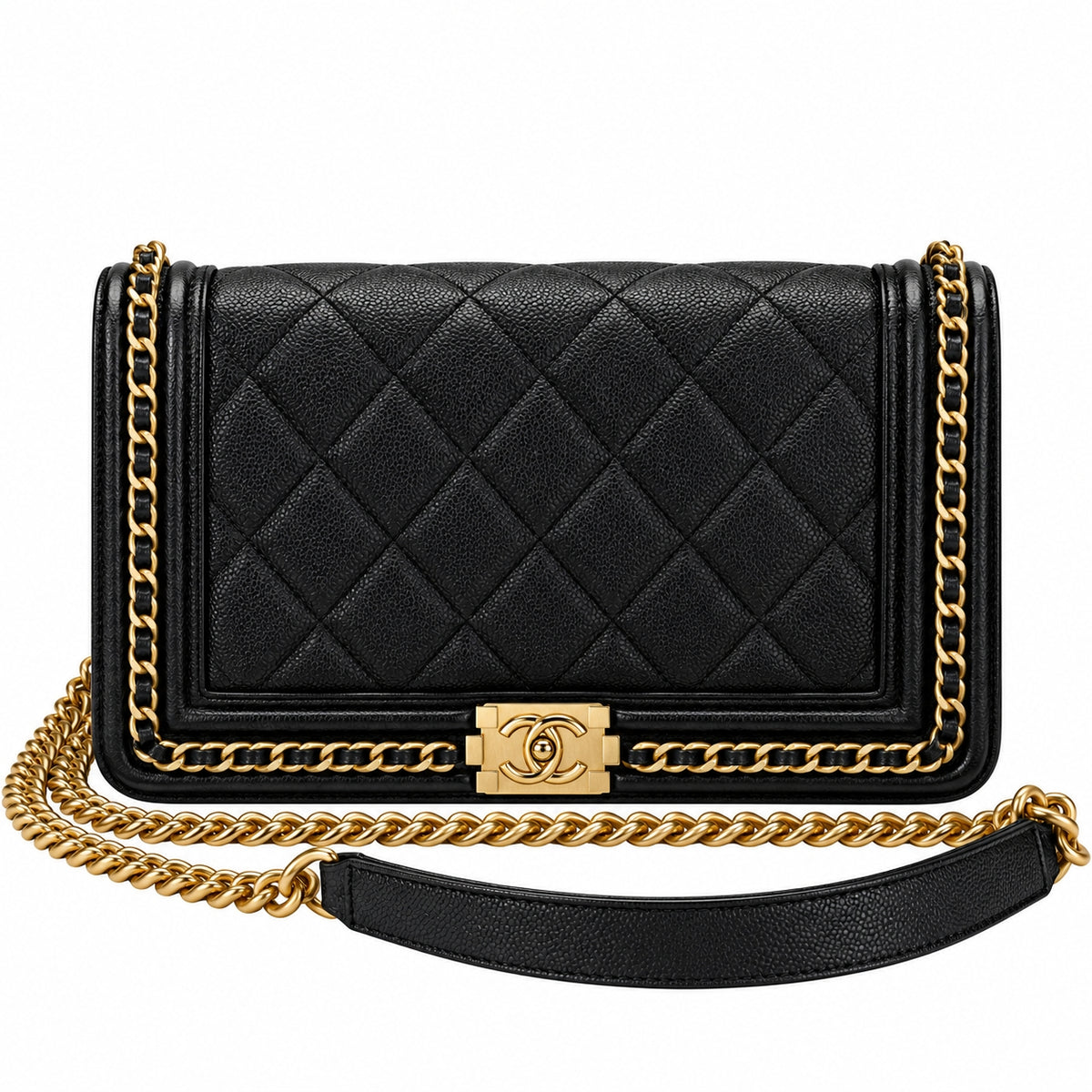 Chanel Black Caviar Chain Around Boy Wallet on Chain
