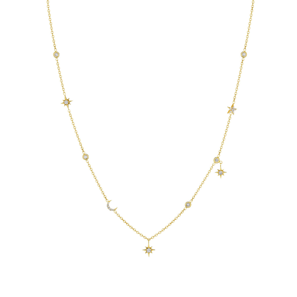 "Starburst" Moon & Star Diamond Eyeglass Chain