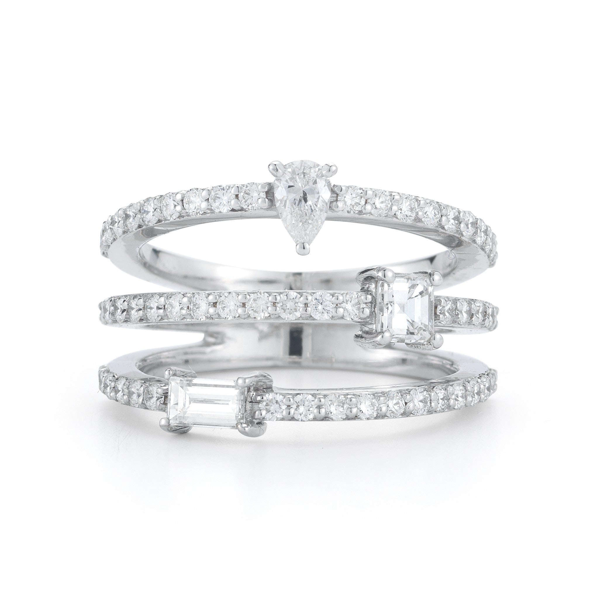 Three Band Asscher Diamond Ring in 18kt White Gold