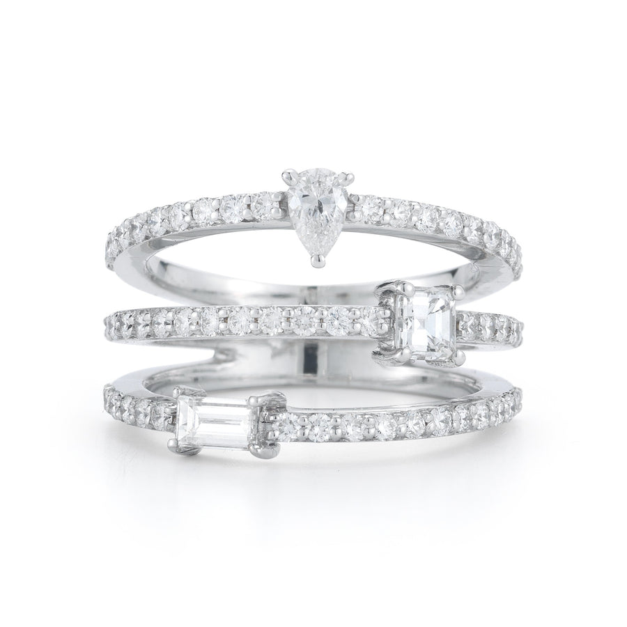 Three Band Asscher Diamond Ring in 18kt White Gold