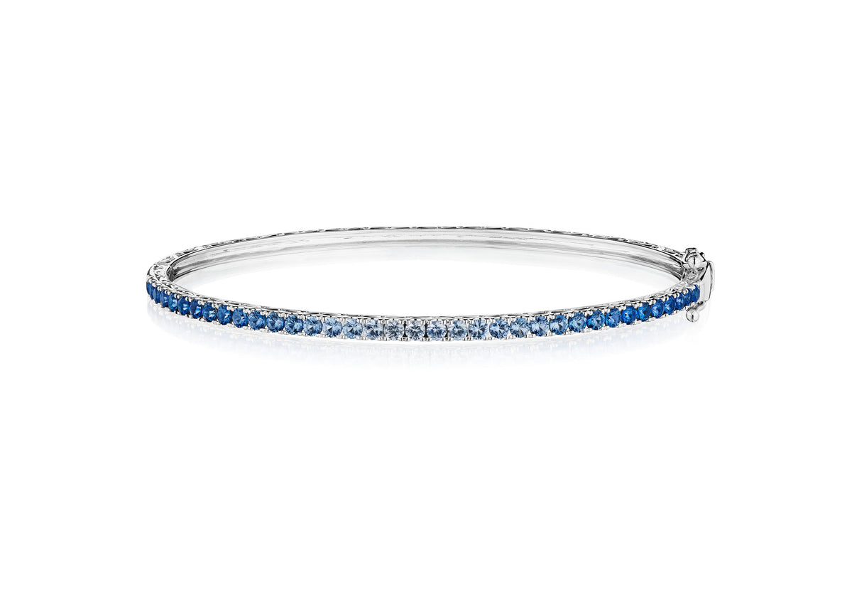 "Watercolor" Blue Sapphire Ombre Bangle Bracelet in 18kt White Gold