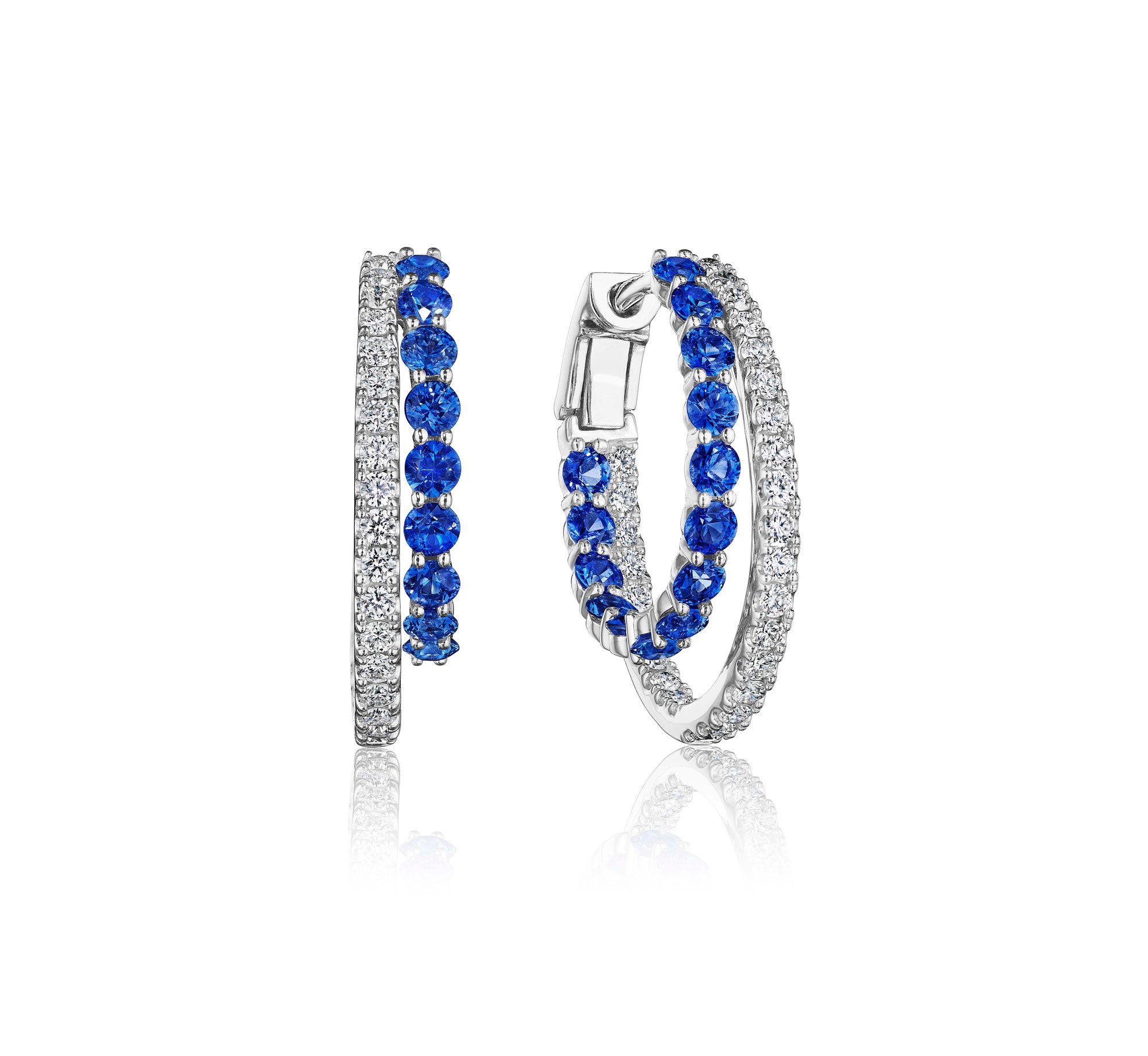 Blue Sapphire & Diamond Double Hoop Earrings