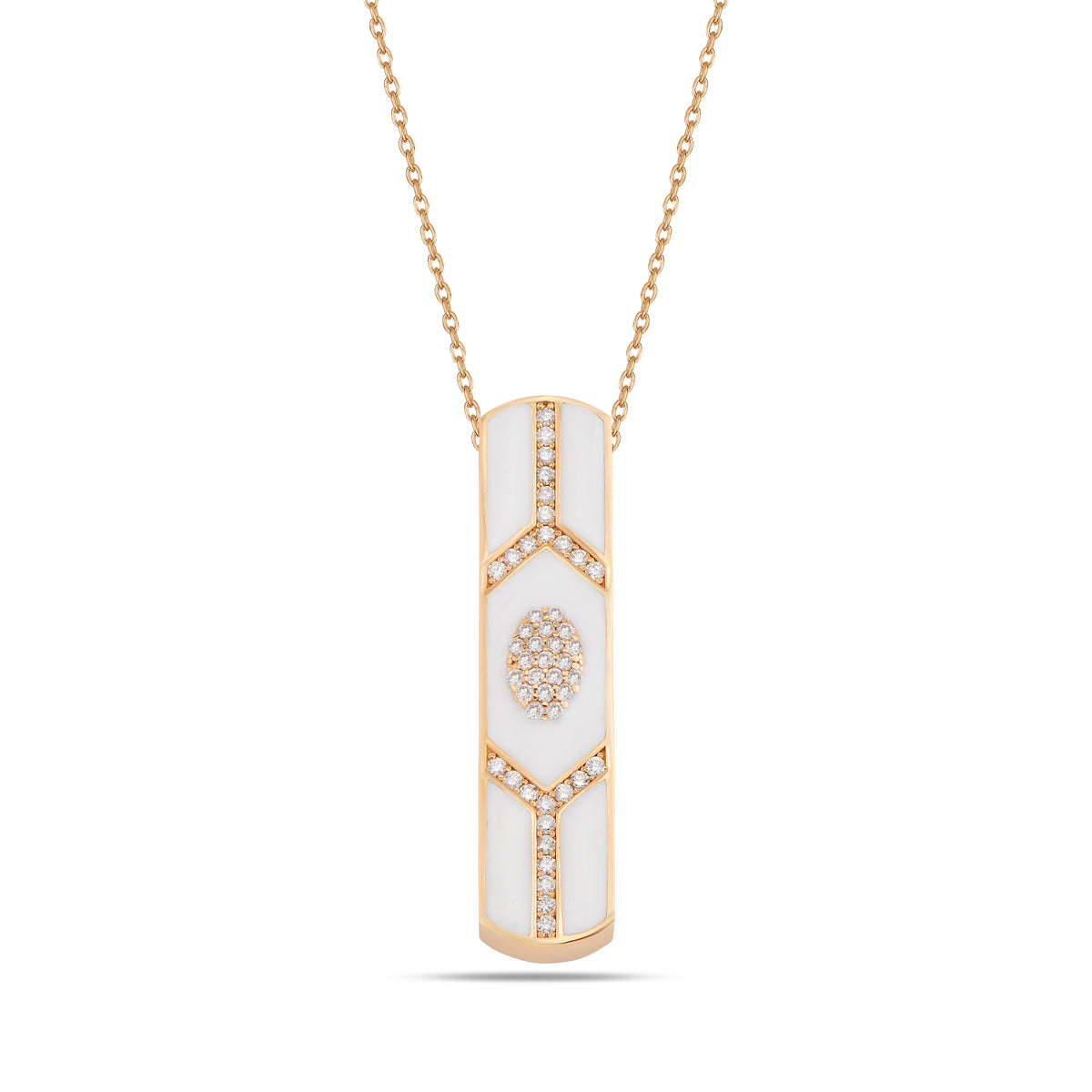 Shield Bar Pendant - White Enamel in 18kt Rose Gold