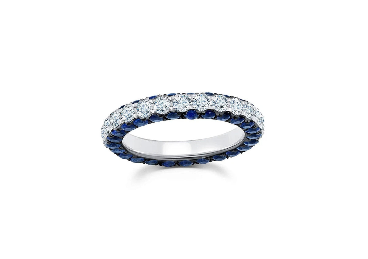 Blue Sapphire & Diamond 3-Sided Band in 18kt White Gold