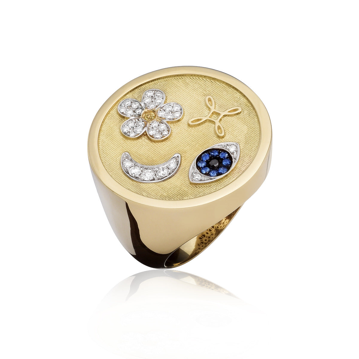 Pippo Perez 18kt Yellow Gold Round Daisy, Moon Fatima Eye Infinity Ring
