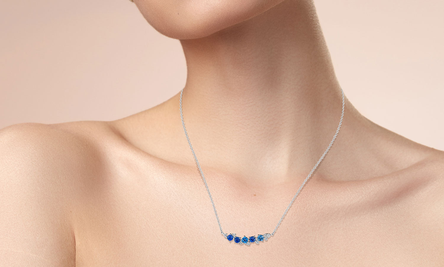 Penny Preville Blue Sapphire Cluster Bar Necklace in 18kt White