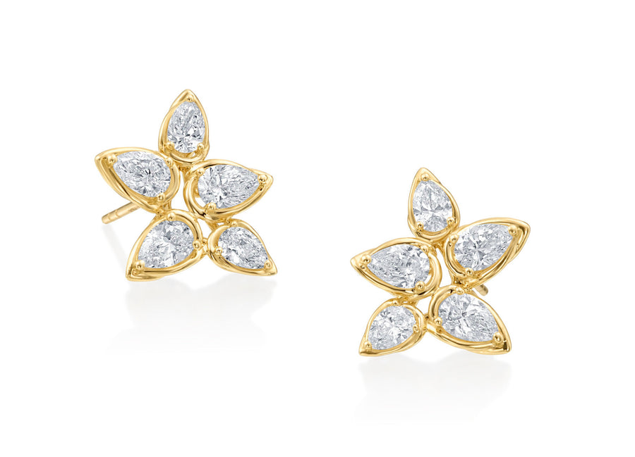 A Link 18kt Yellow Gold Diamond Flower Stud Earrings