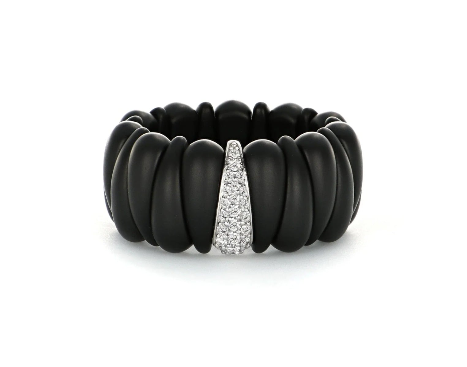 Roberto Demeglio "Artiglio" Shiny Black Ceramic & Diamond 18kt White Gold Stretch Ring