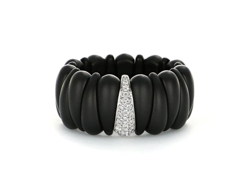 Roberto Demeglio "Artiglio" Shiny Black Ceramic & Diamond 18kt White Gold Stretch Ring