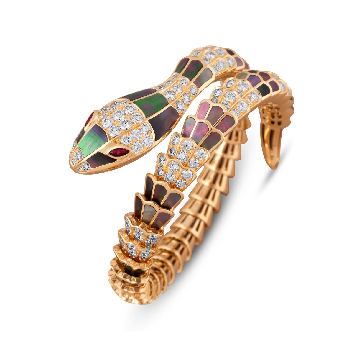 Picchiotti Ruby and Diamond Gold Serpent Bracelet
