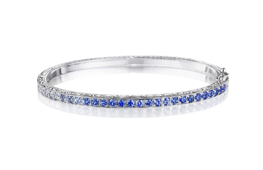 Penny Preville "Watercolor" Blue Sapphire Ombre Women's Bangle Bracelet in 18kt White Gold