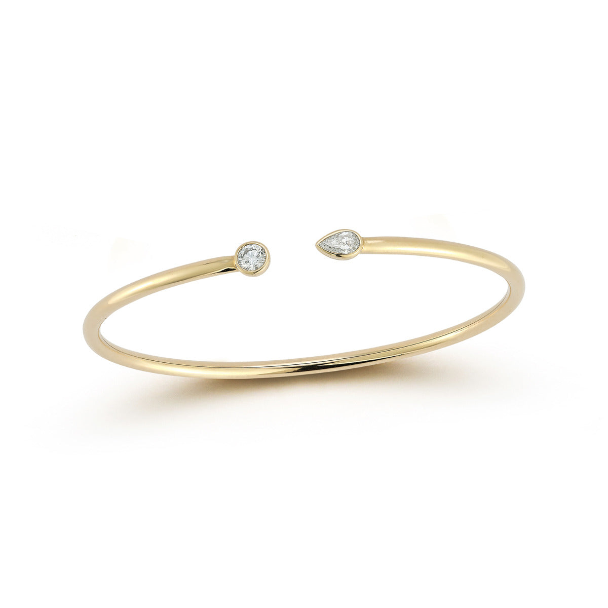 Beny Sofer Round and Pear Diamond Flex Bangle In 14kt Yellow Gold