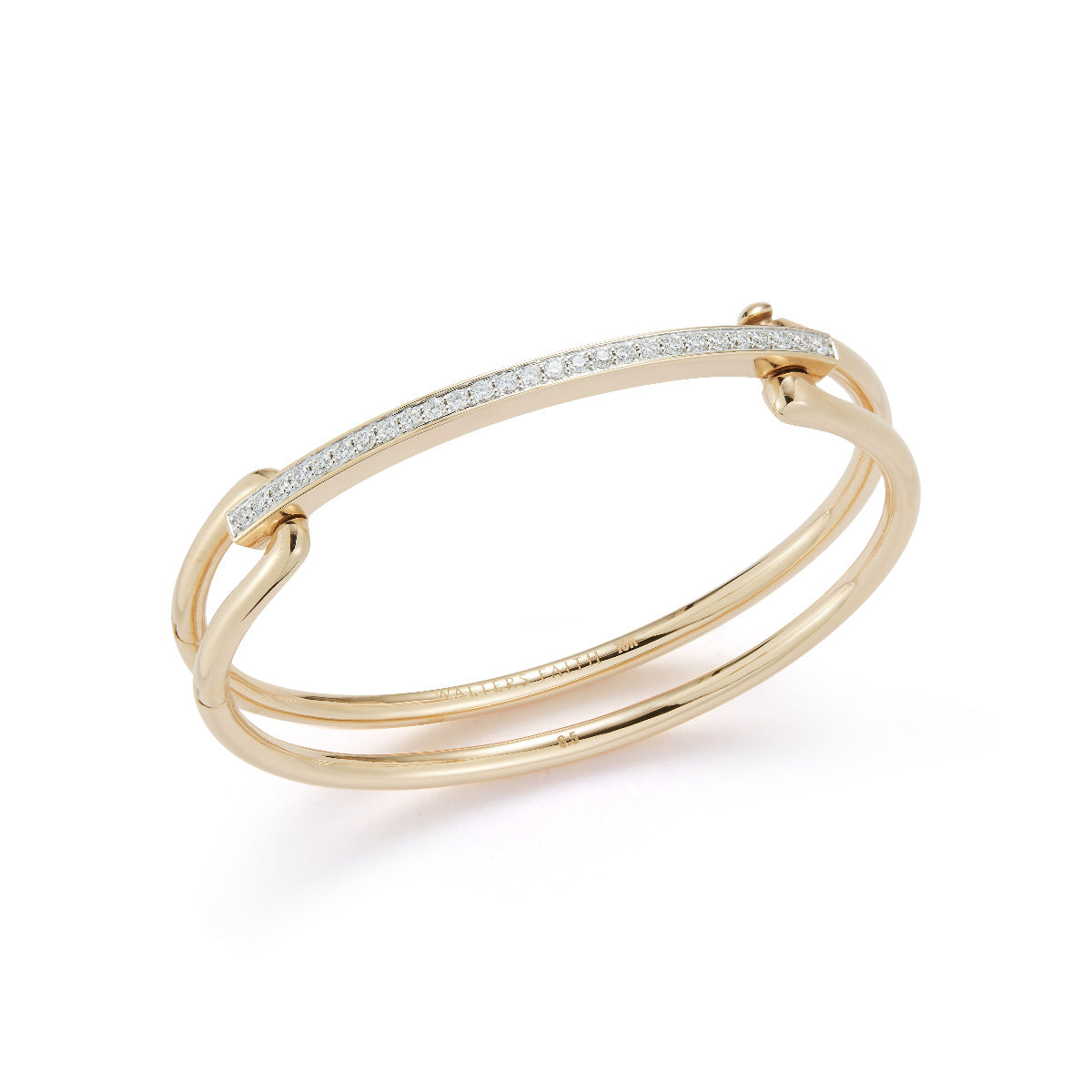 Walters Faith "Grant" 18kt Yellow Gold Elongated Open Cuff with Diamond Bar Bracelet