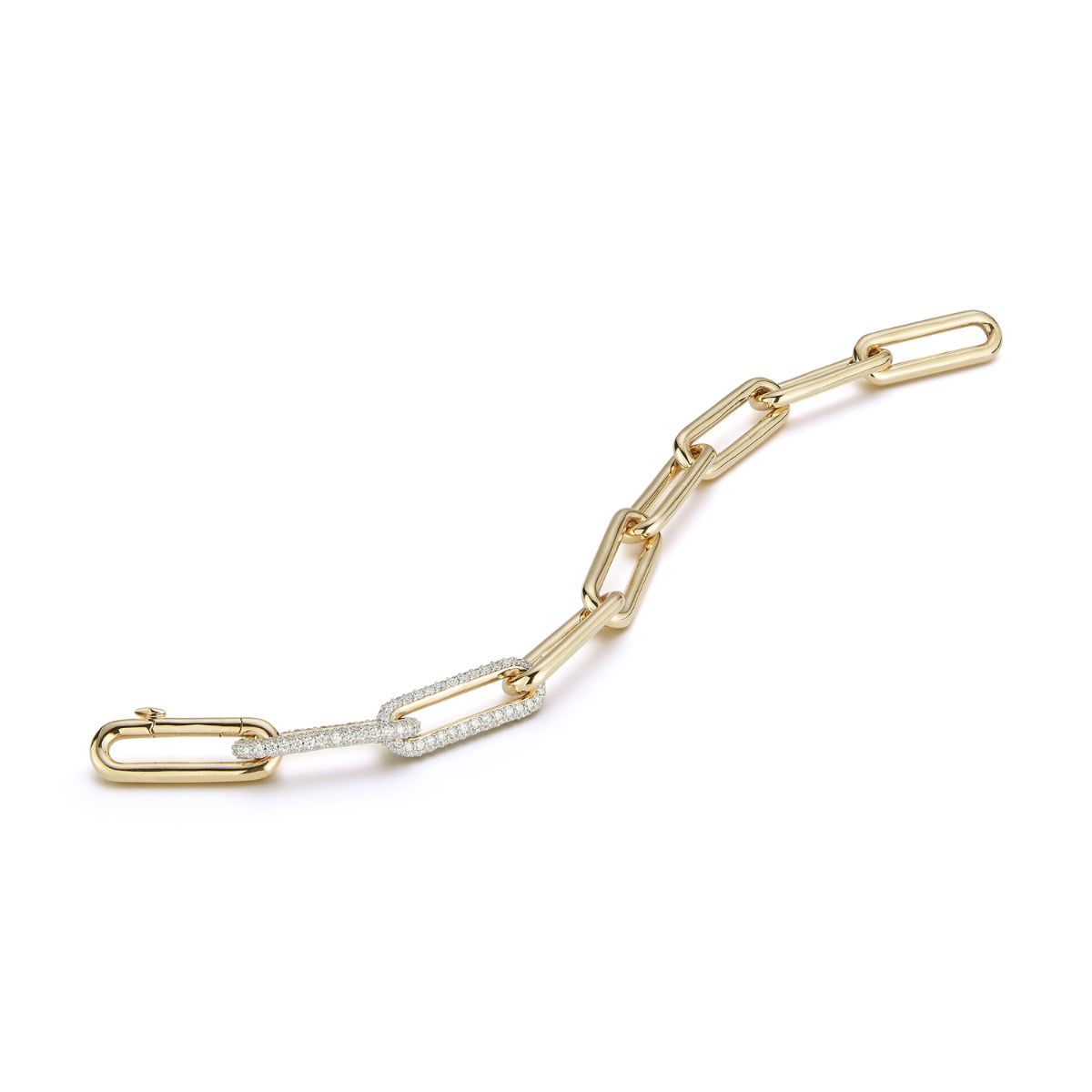 “Saxon” 18kt Yellow Gold Bracelet With Double Diamond Links