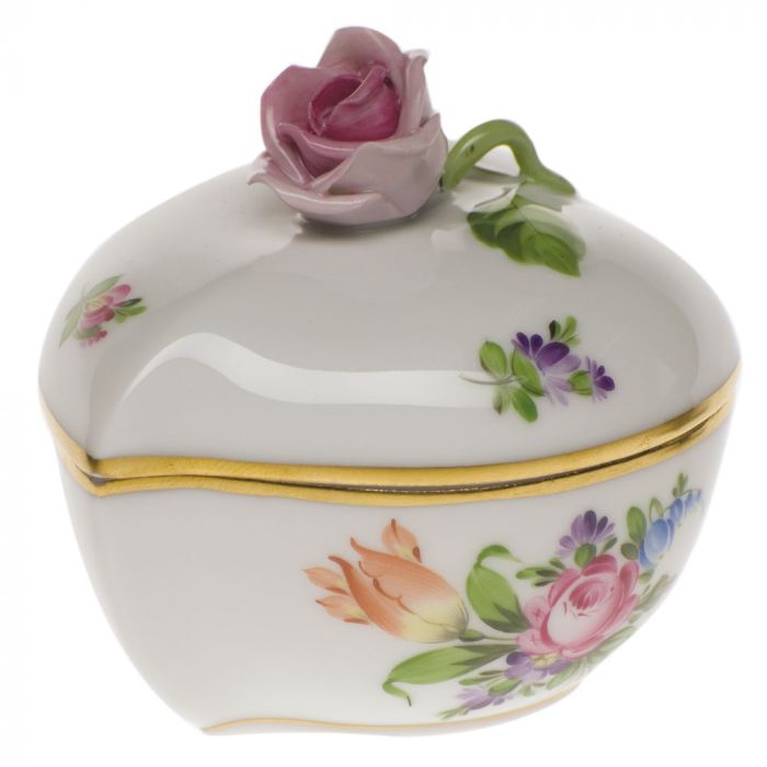 Herend Heart Bonbon With Rose - Multicolor