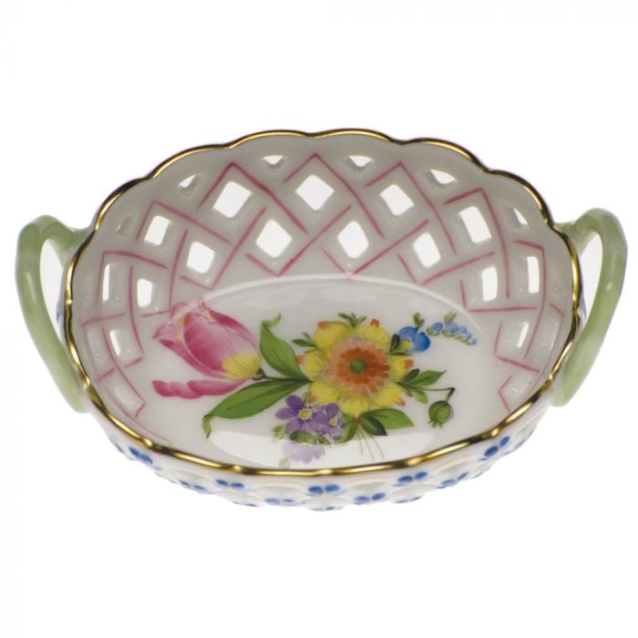 Herend Small Openwork Basket With Handle - Multicolor